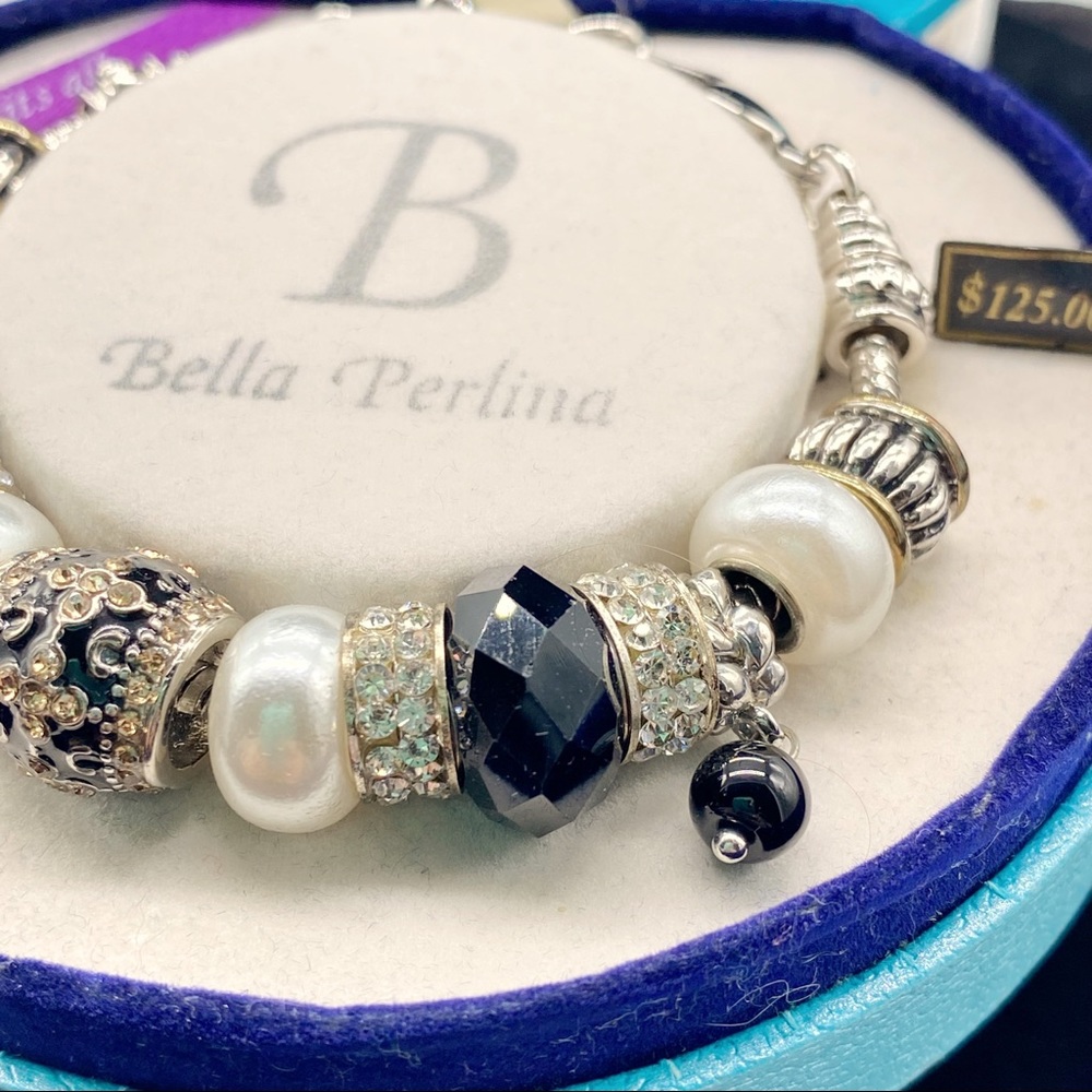 Bella Perlina Charm Bracelet Black, Crystal, Pearl & Silver Bead Customizable - Picture 3 of 14